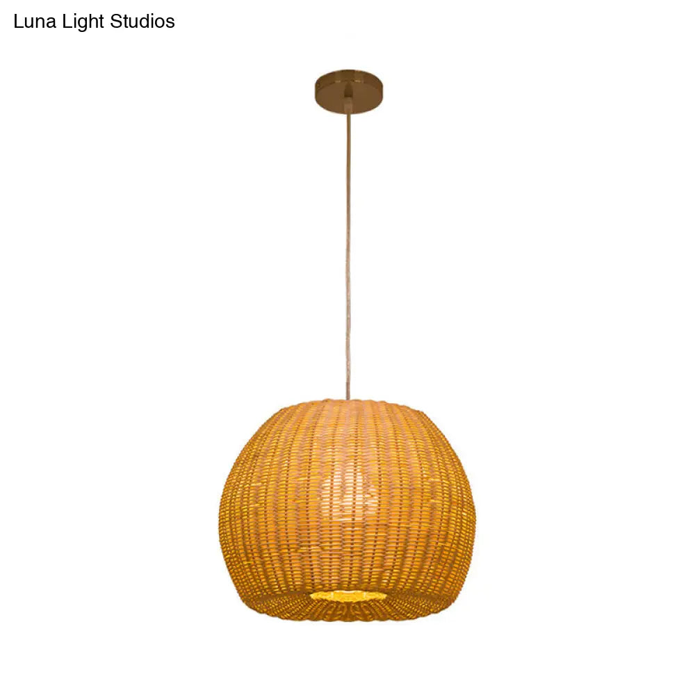 Handwoven Rattan Pendant Light For Restaurants - Contemporary Design With 1-Bulb And Beige