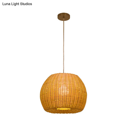 Handwoven Rattan Pendant Light For Restaurants - Contemporary Design With 1-Bulb And Beige