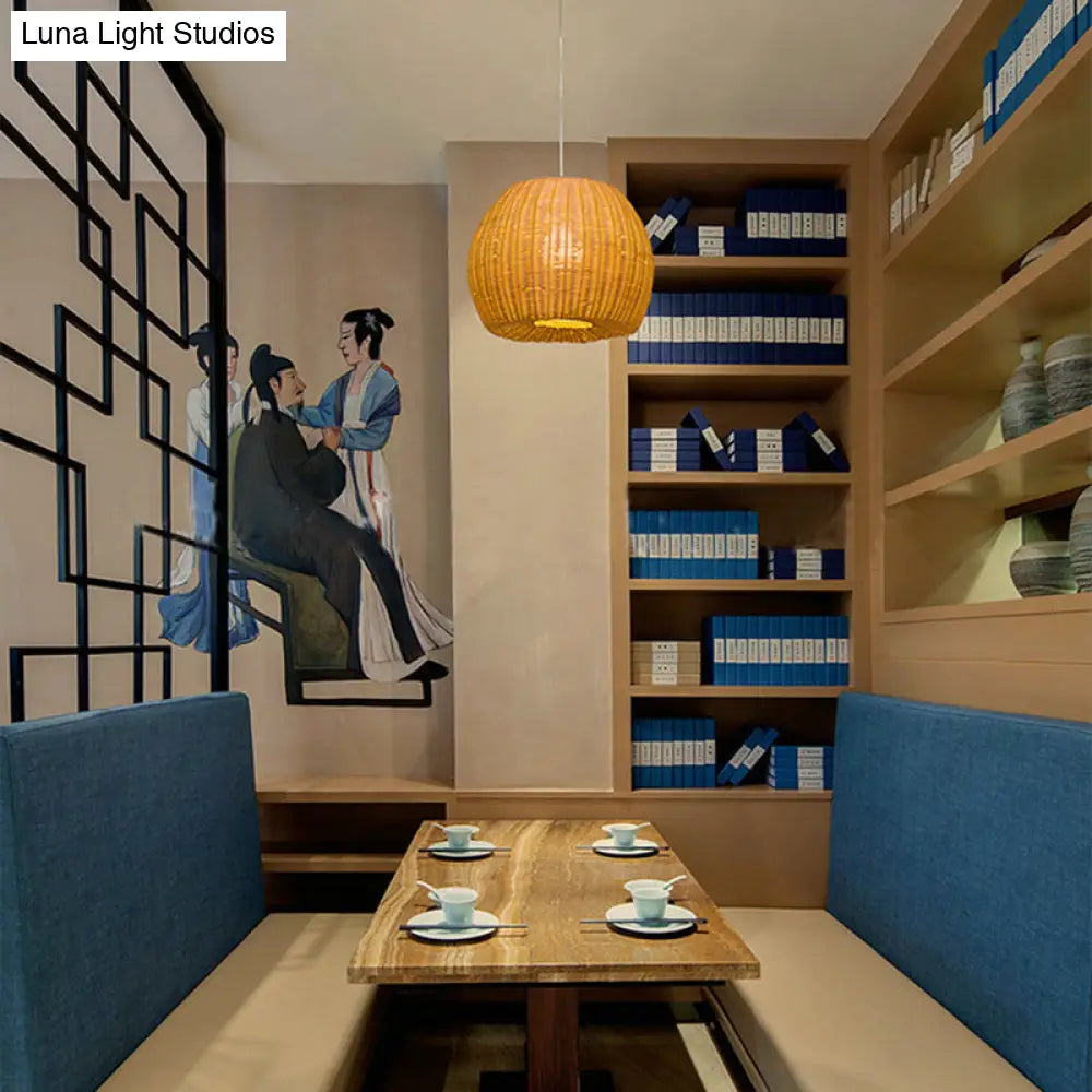Handwoven Rattan Pendant Light For Restaurants - Contemporary Design With 1-Bulb And Beige