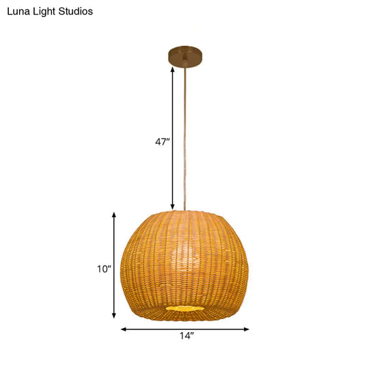 Handwoven Rattan Pendant Light For Restaurants - Contemporary Design With 1-Bulb And Beige