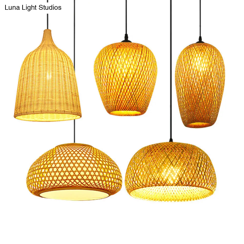 Handwoven Rattan Suspension Light: Simplicity Wood Pendant Fixture