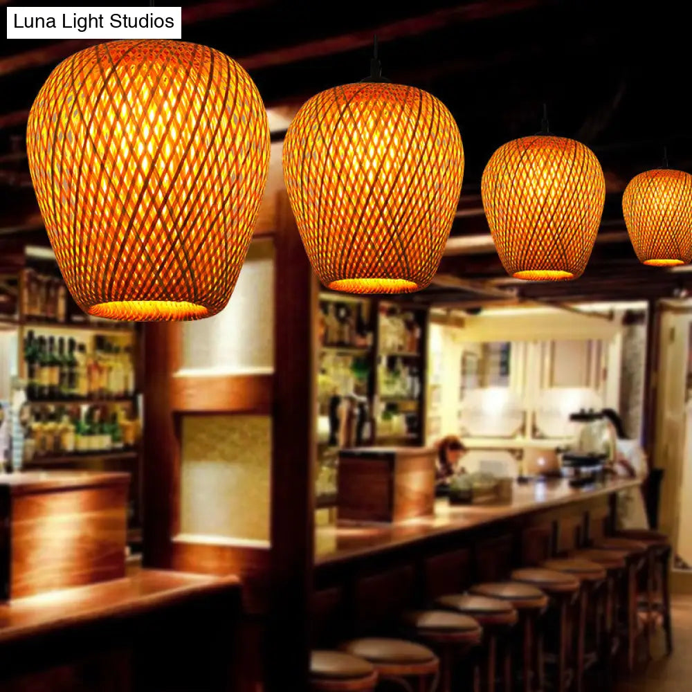 Handwoven Rattan Suspension Light: Simplicity Wood Pendant Fixture