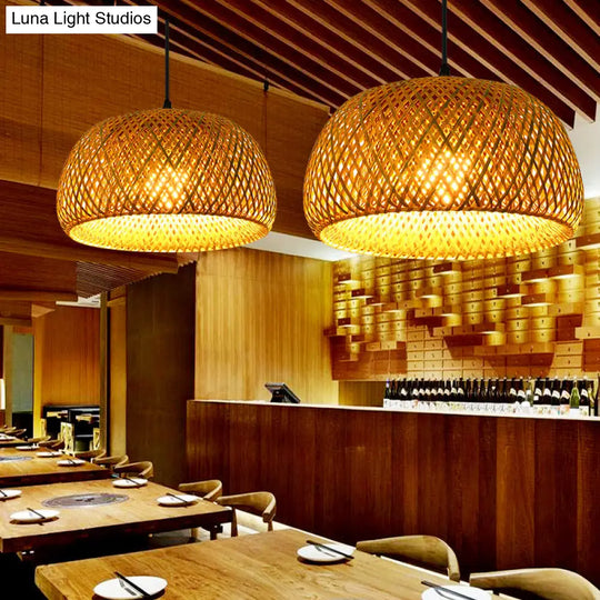 Handwoven Rattan Suspension Light: Simplicity Wood Pendant Fixture
