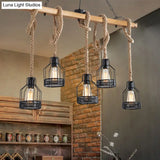 Hang-It-Out Farmhouse Pendant Lamp - Bottle Shaped Cage Design With Wood & Metal For Restaurants