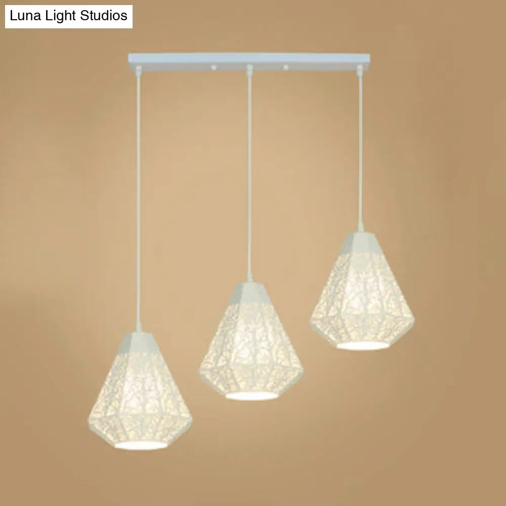Industrial Metal Hanging Ceiling Light With 3 Black/White Etched Diamond Lights - Perfect For