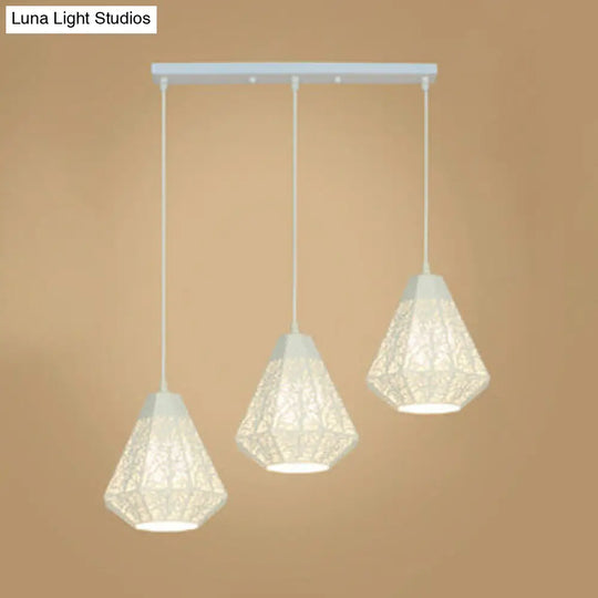 Industrial Metal Hanging Ceiling Light With 3 Black/White Etched Diamond Lights - Perfect For