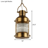 Hanging Lantern Cafe Light Kit - Industrial Iron Gold Suspended Pendant With Clear Glass Shade