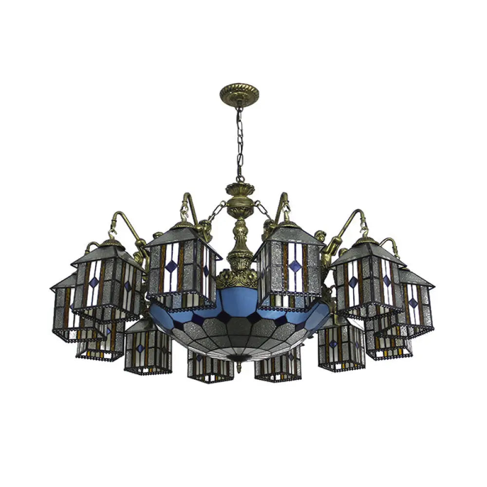 Hanging Lodge Chandelier With Mermaid Stained Glass Pendant For Hotel Elegance