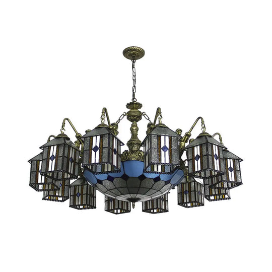 Hanging Lodge Chandelier With Mermaid Stained Glass Pendant For Hotel Elegance