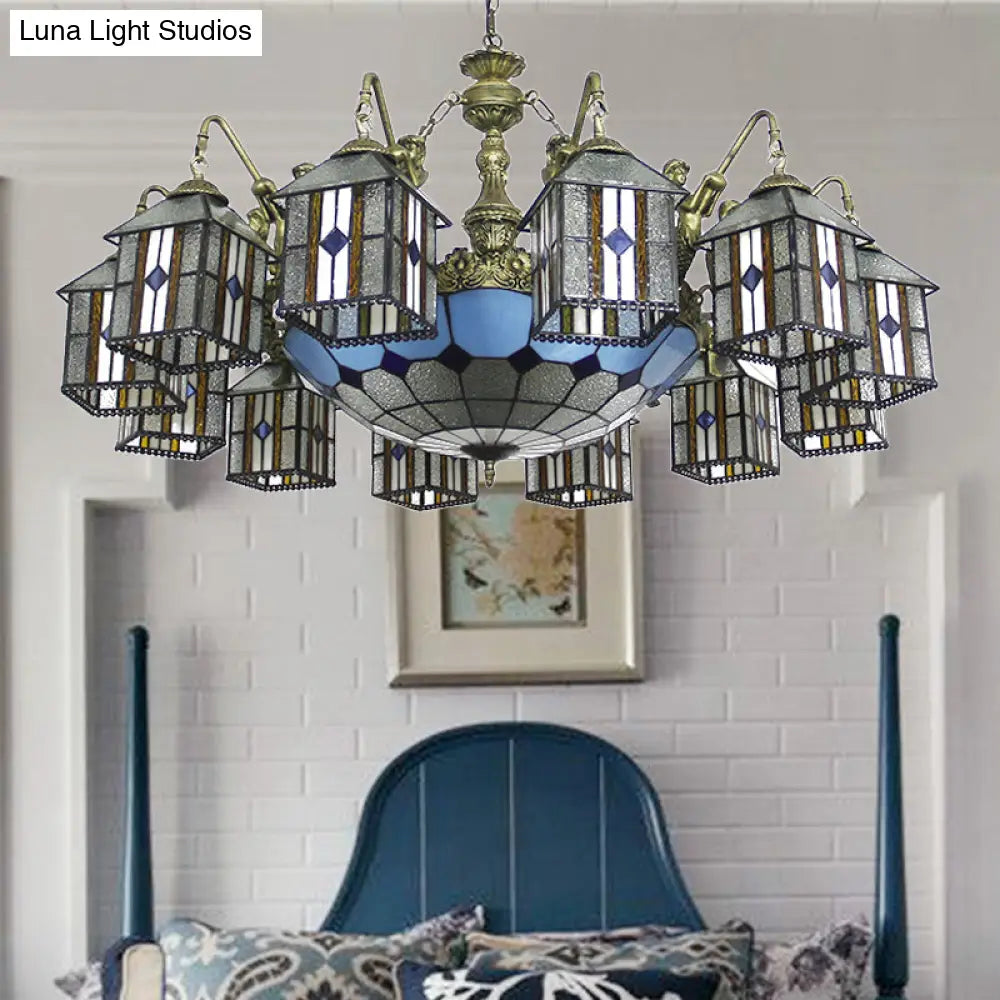 Hanging Lodge Chandelier With Mermaid Stained Glass Pendant For Hotel Elegance Clear