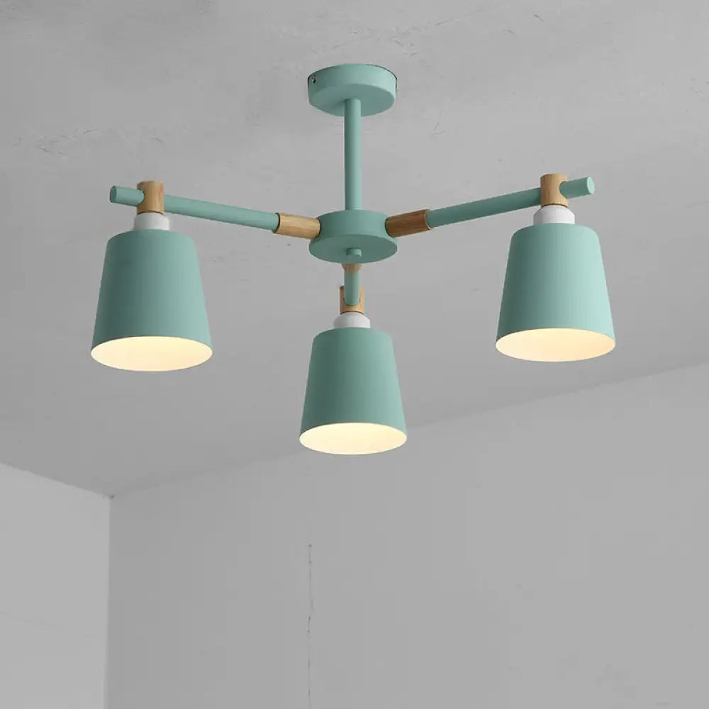 Hanging Nordic Metal Bedroom Chandelier With Wooden Joint - Horn Shade Ceiling Light Fixture 3 /