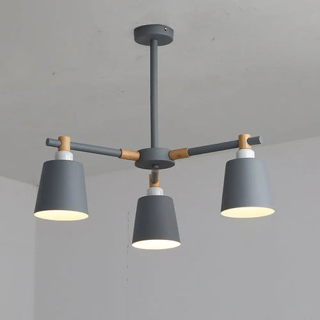 Hanging Nordic Metal Bedroom Chandelier With Wooden Joint - Horn Shade Ceiling Light Fixture 3 /