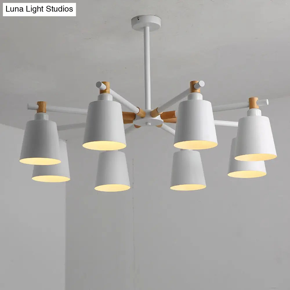 Hanging Nordic Metal Bedroom Chandelier With Wooden Joint - Horn Shade Ceiling Light Fixture