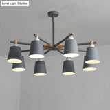 Hanging Nordic Metal Bedroom Chandelier With Wooden Joint - Horn Shade Ceiling Light Fixture
