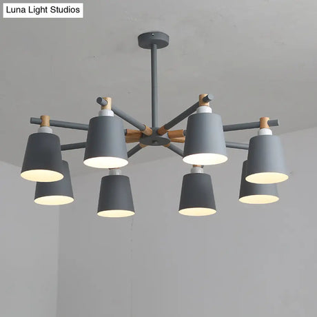 Hanging Nordic Metal Bedroom Chandelier With Wooden Joint - Horn Shade Ceiling Light Fixture
