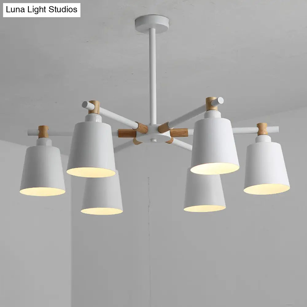 Hanging Nordic Metal Bedroom Chandelier With Wooden Joint - Horn Shade Ceiling Light Fixture