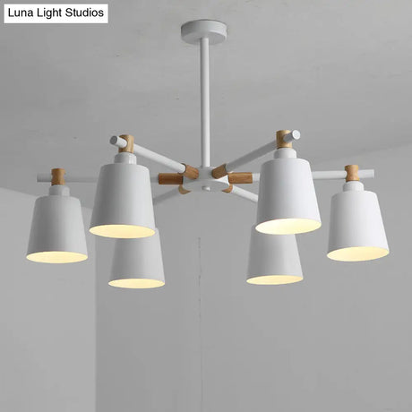 Hanging Nordic Metal Bedroom Chandelier With Wooden Joint - Horn Shade Ceiling Light Fixture