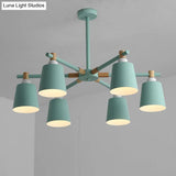 Hanging Nordic Metal Bedroom Chandelier With Wooden Joint - Horn Shade Ceiling Light Fixture