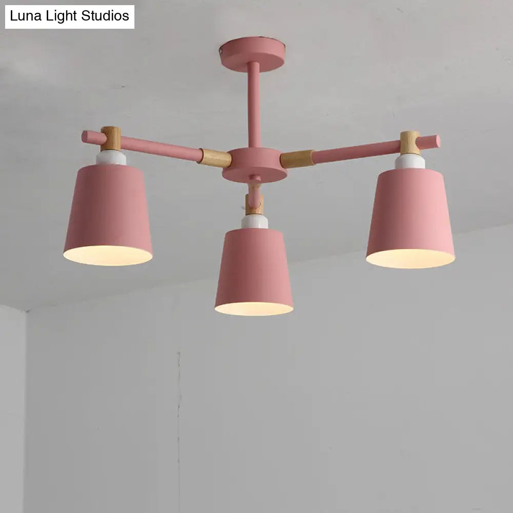 Hanging Nordic Metal Bedroom Chandelier With Wooden Joint - Horn Shade Ceiling Light Fixture