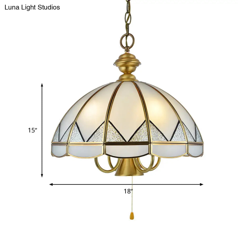 Hanging Opal Glass Chandelier - Colonial Style With Gold Finish 6-Light Dining Room Pendant Light