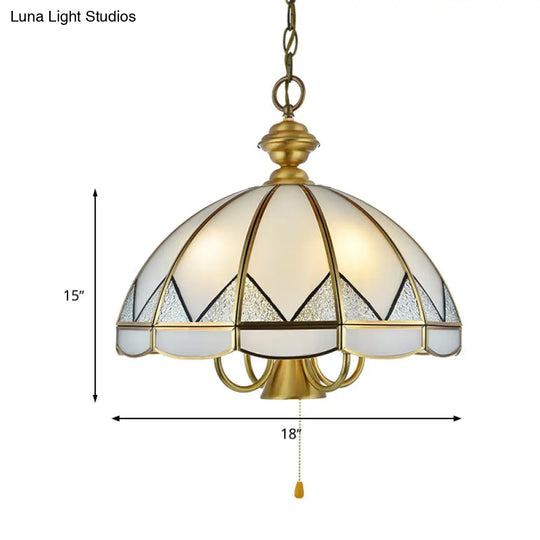 Hanging Opal Glass Chandelier - Colonial Style With Gold Finish 6-Light Dining Room Pendant Light