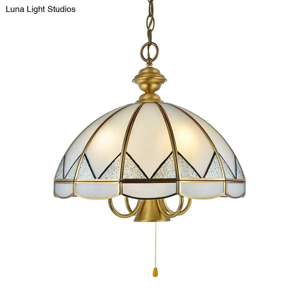 Hanging Opal Glass Chandelier - Colonial Style With Gold Finish 6-Light Dining Room Pendant Light