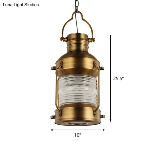 Hanging Pendant Light With Clear Glass Shade - Brass Finish Perfect For Factory Dining Rooms