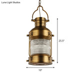 Hanging Pendant Light With Clear Glass Shade - Brass Finish Perfect For Factory Dining Rooms