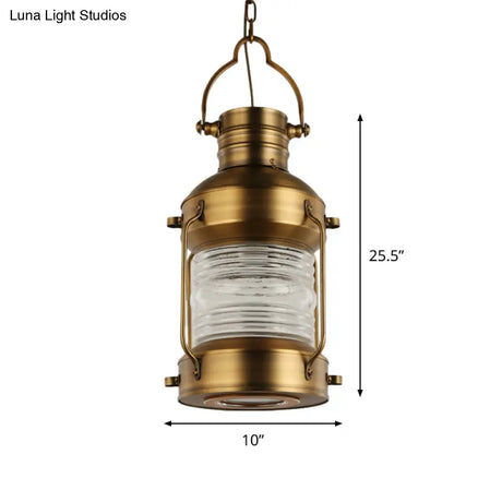 Hanging Pendant Light With Clear Glass Shade - Brass Finish Perfect For Factory Dining Rooms