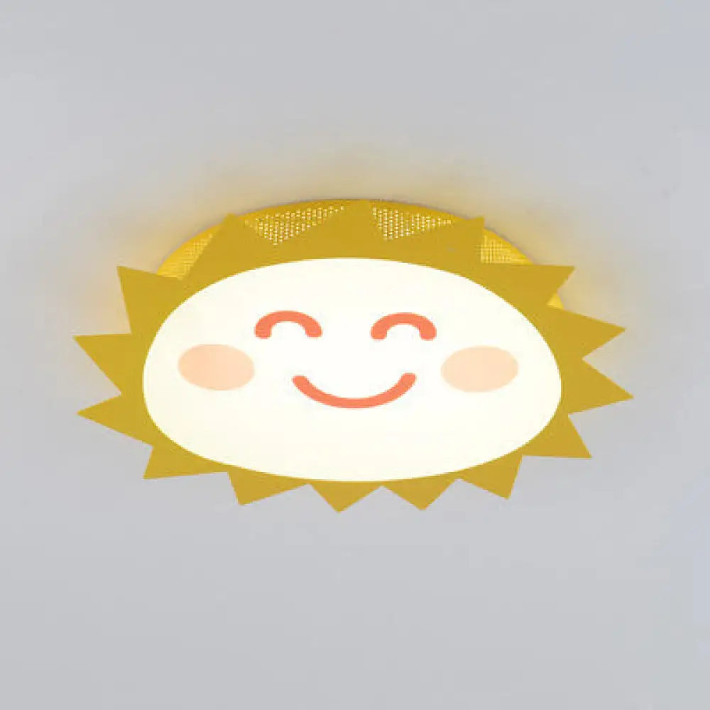 Happy Cartoon Sun Flush Mount Light: Fun & Gentle Led Ceiling Light For Kindergarten Yellow / White