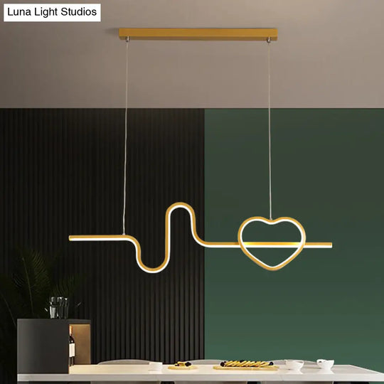 Heart And Line Island Metal Pendant Light - Artistic Led Ceiling Fixture For Dining Room