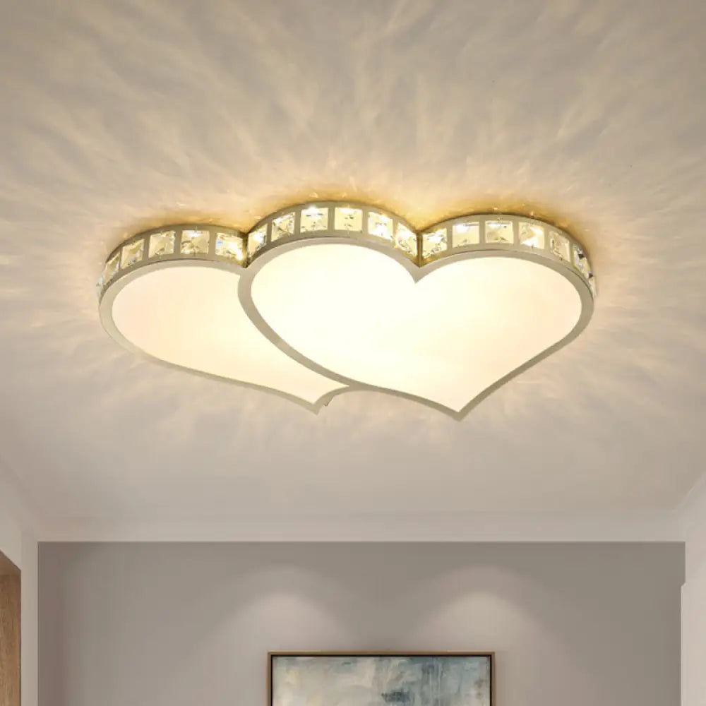 Heart Crystal Led Flush Lamp - Gold Ceiling Mount With Warm/White Light / Warm