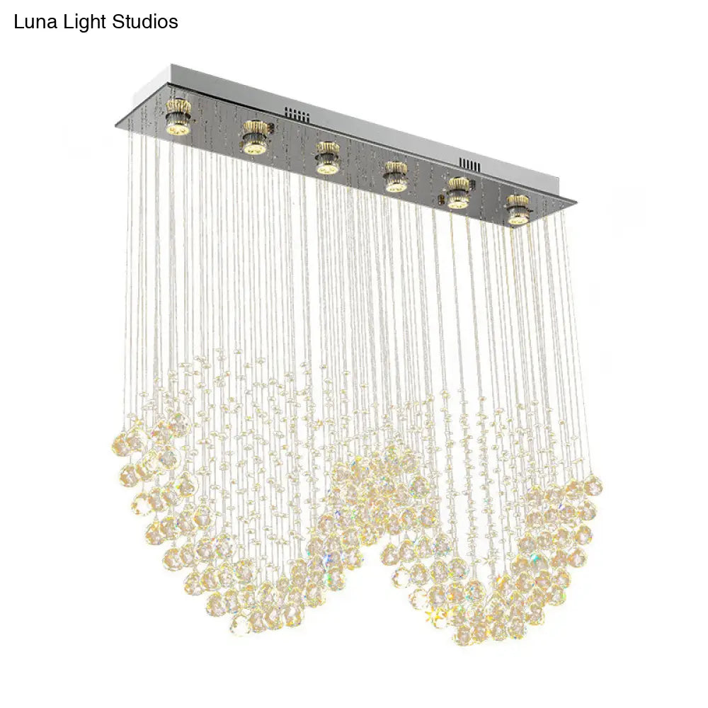 Heart-Shaped Crystal Orb Led Flush Mount Lamp In Chrome - Modern Restaurant Lighting