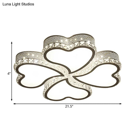 Heart Shaped Led Flush Mount Ceiling Lamp With Crystal Drop And Warm/White Light (3/4/6 Lights)