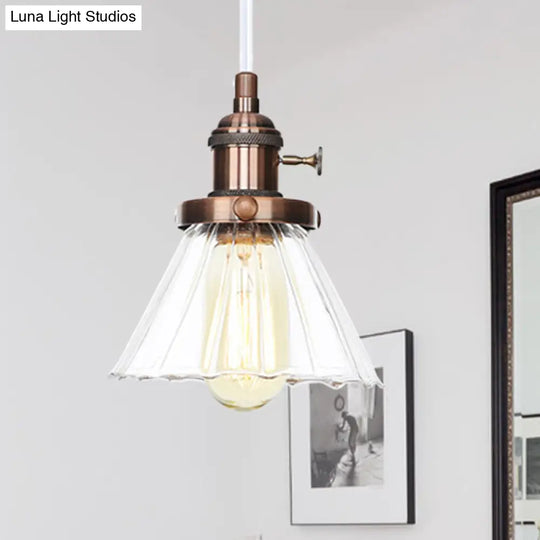 Height Adjustable Industrial Conic Hanging Lamp - Amber/Clear Glass 1-Light Pendant Lighting For