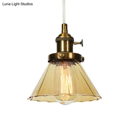 Height Adjustable Industrial Conic Hanging Lamp - Amber/Clear Glass 1-Light Pendant Lighting For