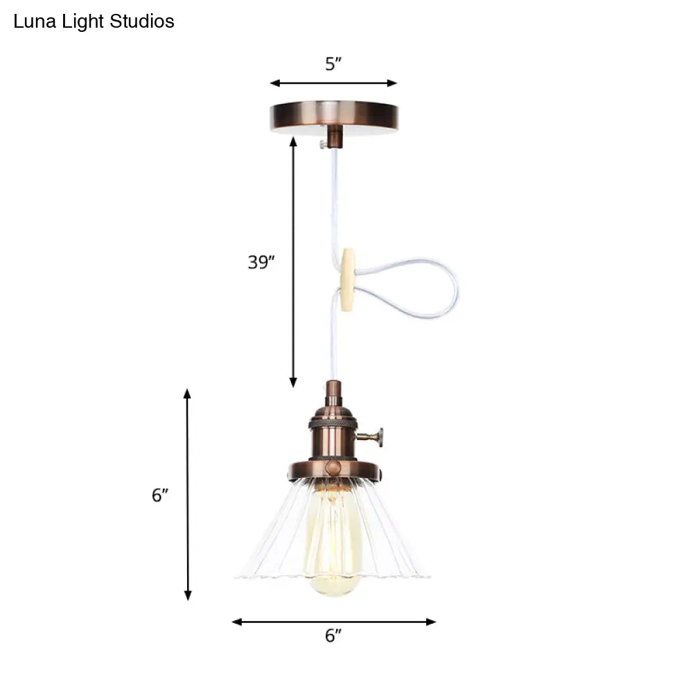 Height Adjustable Industrial Conic Hanging Lamp - Amber/Clear Glass 1-Light Pendant Lighting For