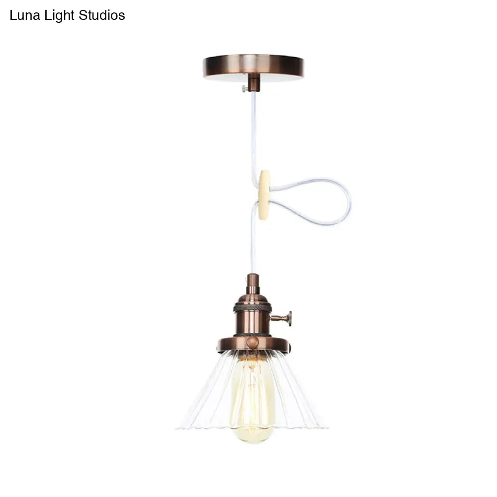 Height Adjustable Industrial Conic Hanging Lamp - Amber/Clear Glass 1-Light Pendant Lighting For