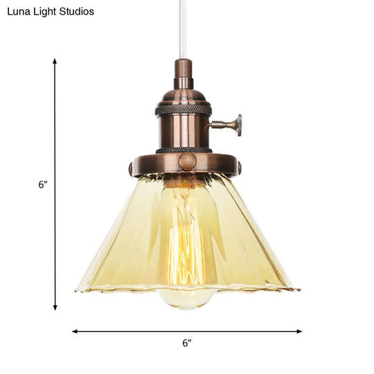 Height Adjustable Industrial Conic Hanging Lamp - Amber/Clear Glass 1-Light Pendant Lighting For