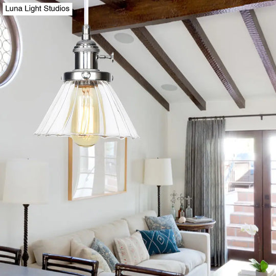 Height Adjustable Industrial Conic Hanging Lamp - Amber/Clear Glass 1-Light Pendant Lighting For
