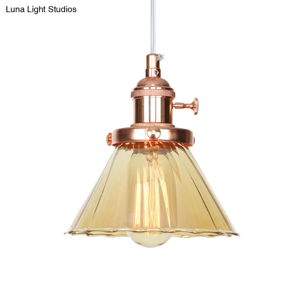 Height Adjustable Industrial Conic Hanging Lamp - Amber/Clear Glass 1-Light Pendant Lighting For
