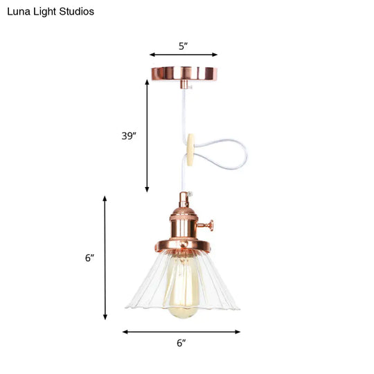 Height Adjustable Industrial Conic Hanging Lamp - Amber/Clear Glass 1-Light Pendant Lighting For