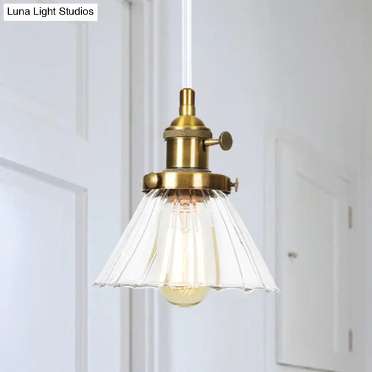 Height Adjustable Industrial Conic Hanging Lamp - Amber/Clear Glass 1-Light Pendant Lighting For