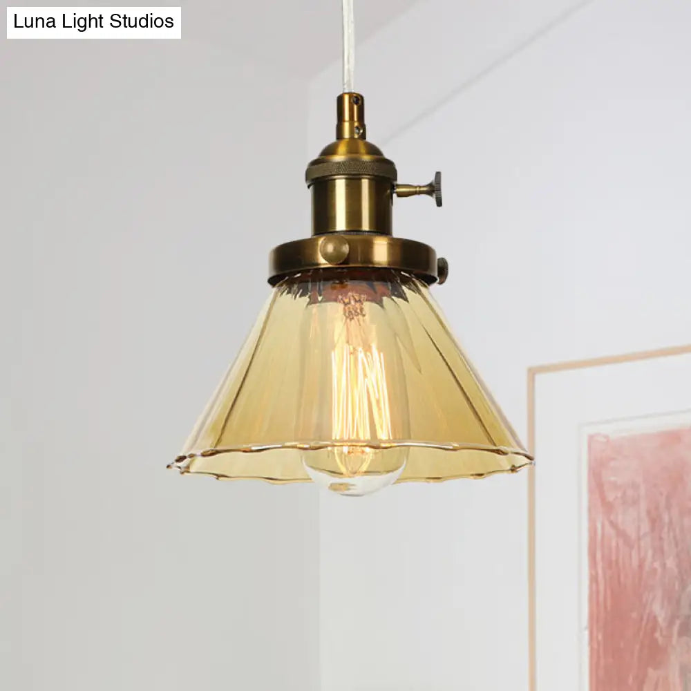 Height Adjustable Industrial Conic Hanging Lamp - Amber/Clear Glass 1-Light Pendant Lighting For