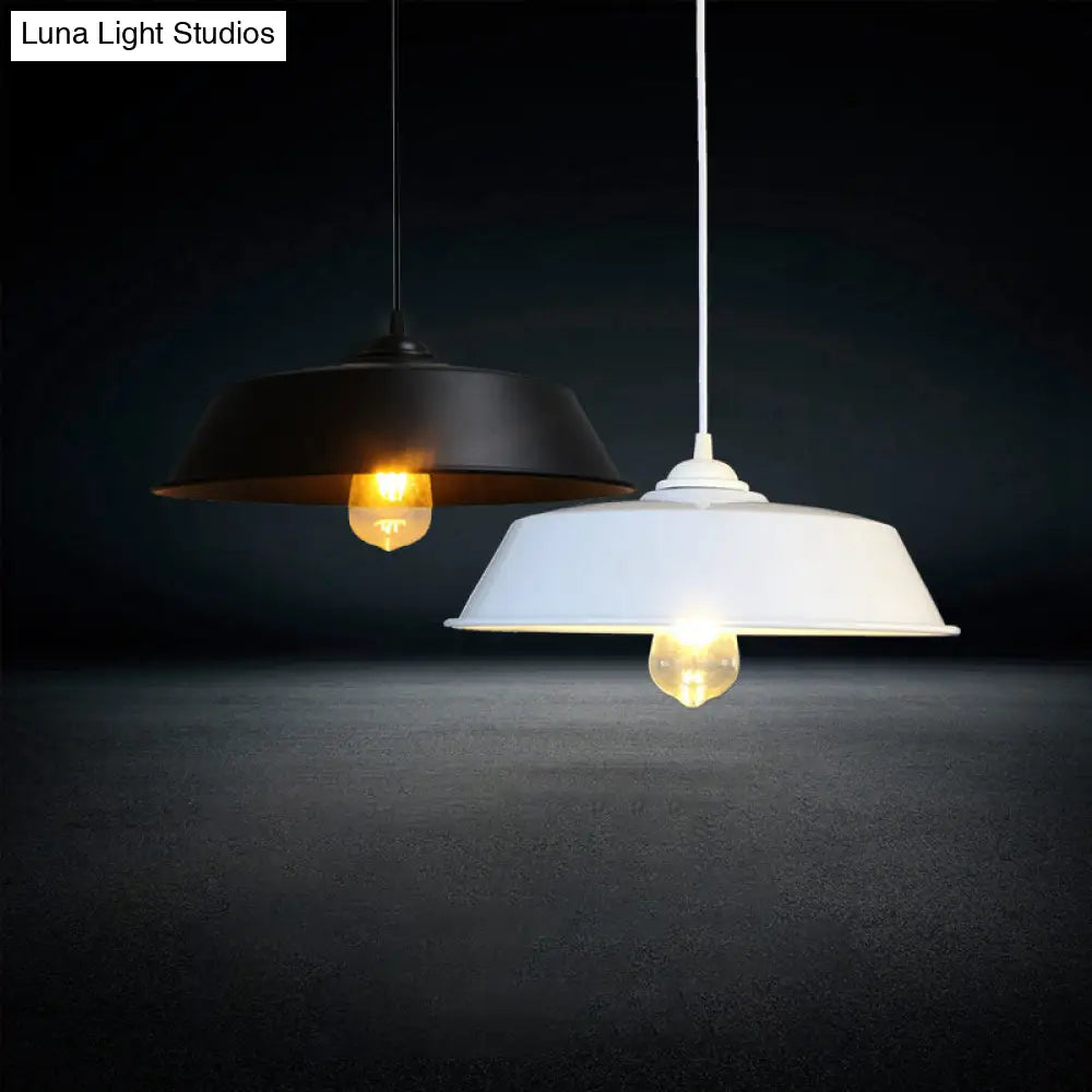 Farmhouse Barn Pendant Lamp - Height Adjustable Black/White Metal Hanging Light For Bars