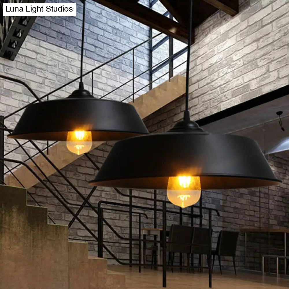 Height Adjustable Farmhouse Barn Pendant Lamp Black/White Metal Hanging Ceiling Light For Bars Black