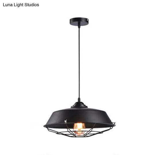 Farmhouse Barn Pendant Lamp - Height Adjustable Black/White Metal Hanging Light For Bars