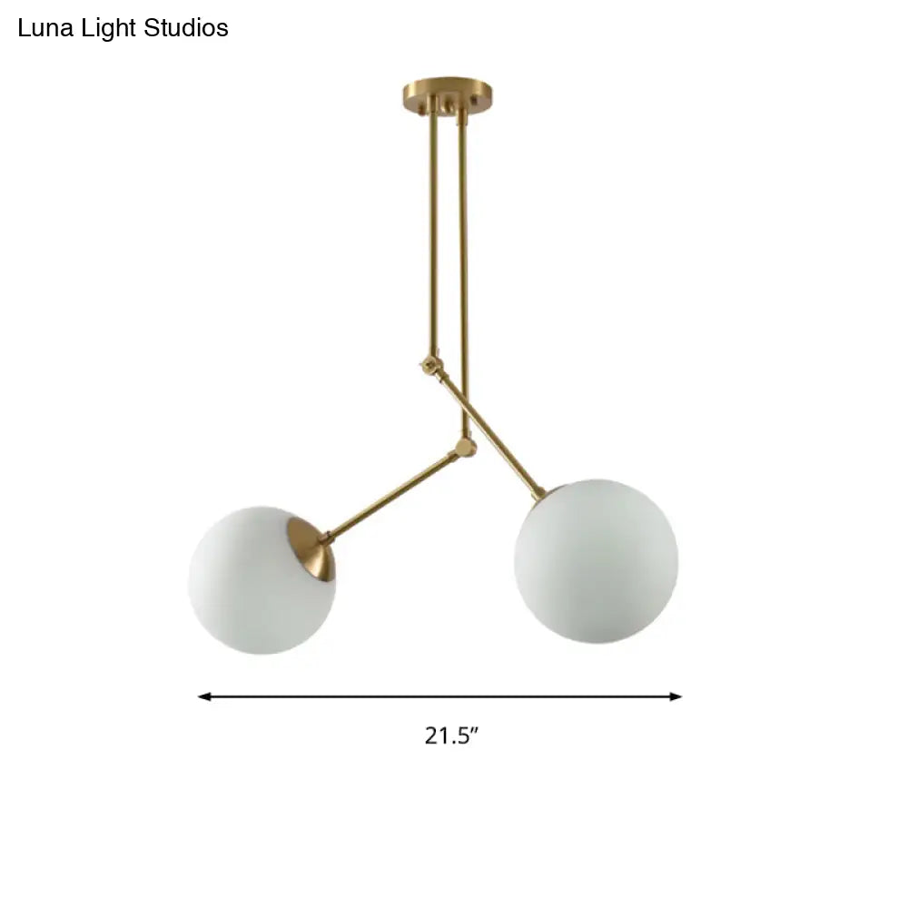 Height-Adjustable Milk Glass Orb Pendant Light In White & Brass For Cafes