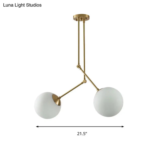 Height-Adjustable Milk Glass Orb Pendant Light In White & Brass For Cafes