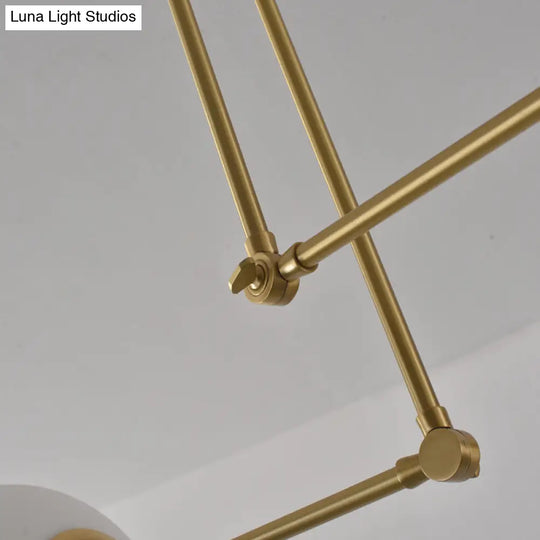 Height-Adjustable Milk Glass Orb Pendant Light In White & Brass For Cafes